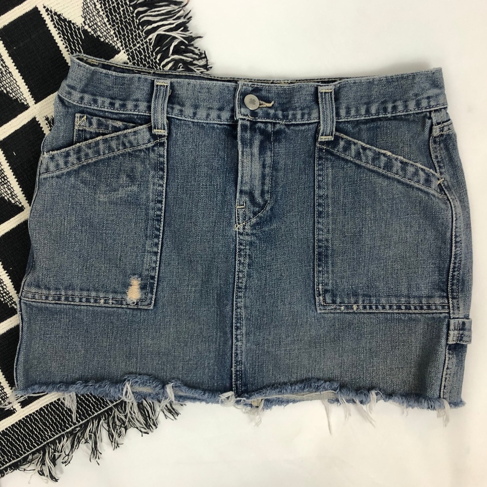 Lucky Brand Denim Skirt Cut Off Distressed Pockets